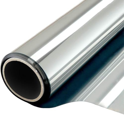 CHEIGHY Spiegelfolie Fenster Sichtschutz 44.5x200 cm, Sichtschutzfolie mit UV-Schutz und Hitzeschutz, Fensterfolie Bickdicht von außen, Selbstklebend ohne Kleber für Wohnzimmer Büro, Silber