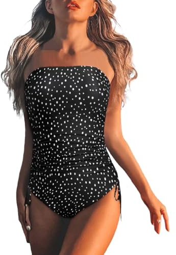 Women Strapless One Piece Swimsuit Tummy Control Bandeau Bathing Suit Swimwear Swimming Costume Swimsuit One Piece Women Strapless Swimsuits Tummy Control Bandeau Bathing Suit Swimwear Black
