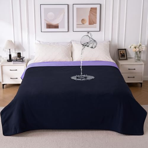 QiyI Manta impermeable para cama, tamaño King, reversible y lavable, manta grande resistente al agua, protector de muebles reutilizable, 80 x 90 pulgadas, morado oscuro/morado claro