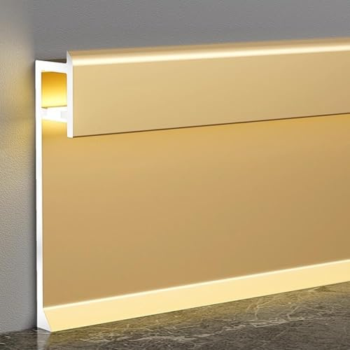Plinthe Métallique LED En Aluminium, Plinthe Murale LED En Aluminium, Moulure De Recouvrement, Plinthe, Spot Encastré Avec Transformateur(Matte titanium gold,1.5 m/4.9 ft)