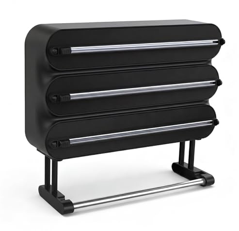 Küchenrollenhalter Wand,Frischhaltefolienspender und alufolie schublade,Alufolienspender und frischhalte,Wandrollenhalter küche 4 Rollen Ohne Bohren (reines Schwarz)