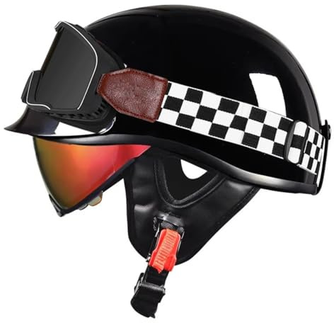 Retrò Elmetto Tedesco Casco Motociclista Caschi Cromwell ECEDOT Omologato Mezzo Moto Caschi Demi-Jet Con Visiera Casco A Scodella Universale Uomo Donna 1,XXL:63-64CM