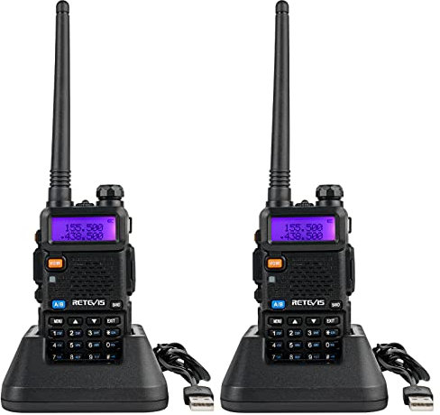 Retevis RT5R Ham Radio, Long Range Two Way Radio, Chirp, 128 Channels, VOX, Flashlight, Type-C, FM, Walkie Talkies for Hiking, Emergency Rescue and Outdoor(Black, 2 Pack)