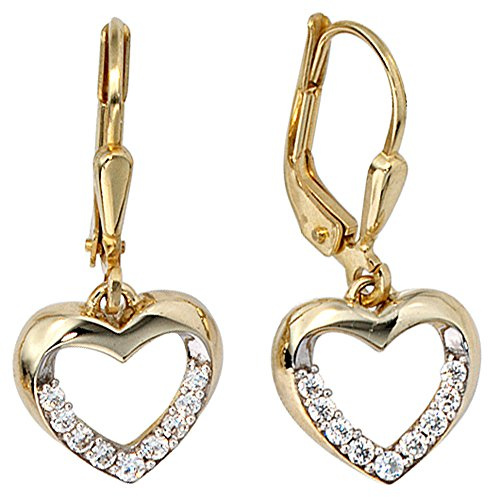 Jobo Damen-Ohrringe Herz hängend aus 8 Karat 333 Gold Bicolor mit 18 Zirkonia