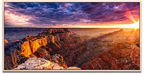 Grand Canyon ca. 130x70cm Wandbild inklusive Schattenfugenrahmen naturfarbend - Panorama Leinwand Bild XXL Format Wandbilder Wohnzimmer Wohnung Deko Kunstdrucke