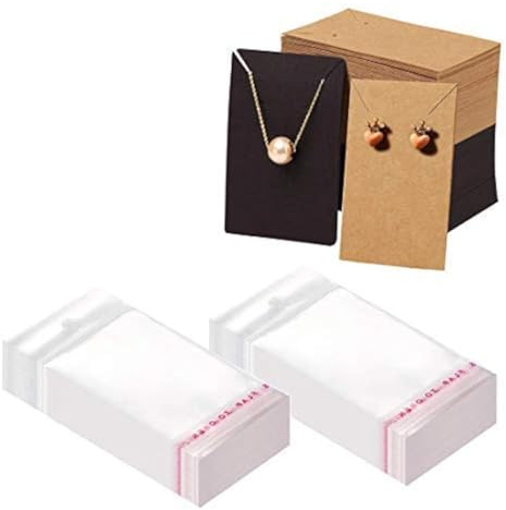 FineInno 200 Pack Carte Affichage Boucles d'Oreilles en Papier avec 200 Opp Sacs pour Bijoux Boucles d'oreilles et Collier Présentoir (200 Cards +200 Opp bags)