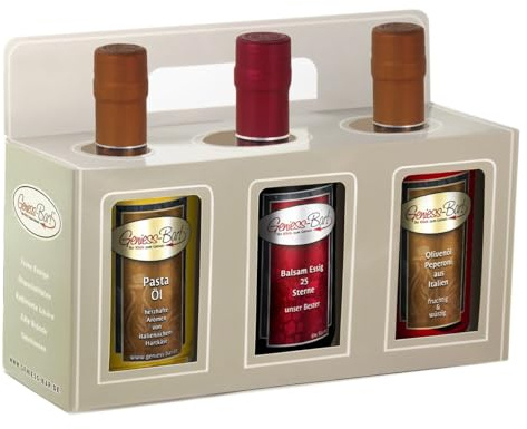 Essig & Öl Geschenkbox 3x 0,35L in premium Qualität Pastaöl/Aceto 25 Sterne/Peperoni Olivenöl extra vergine kaltgepresst