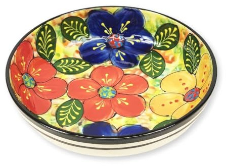 Verano Spanish Ceramics Classic Spanish Hand Painted Decorative Floral Pattern Serving Display Large Fruit Food Salad Bowl - 30cm Floral