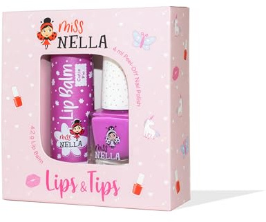 Miss Nella CUTIE PIE hypoallergener Lippenbalsam speziell für Kinder + Miss Nella BLUEBERRY SMOOTHIE abziehbarer Nagellack speziell für Kinder