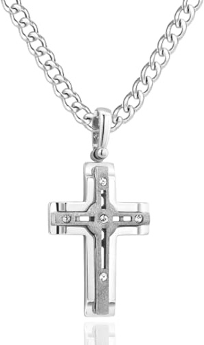 STERLL Herren-Kette aus massivem 925 Silber mit einem silbernen Kreuzanhänger mit Schmuckbox