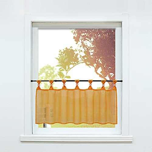 SCHOAL Scheibengardine Voile Bistrogardinen mit Schlaufen Küche Gardinen Transparent Stores Vorhänge Kurzgardine Uni Orange 1 Stück HxB 30x90cm