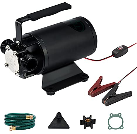 12V Water Transfer Pump 330GPH Self-Priming Pump, Portable Electric Utility Sump Pump with Suction Hose Attachment Black