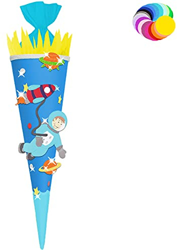 alles-meine.de GmbH Bastelset - Schultüte Farbe & Größe wählbar 70/85 / 100 cm - Astronaut & Rakete - Farbe frei wählbar - Bastelschultüte - Zuckertüte zum selber Basteln B..