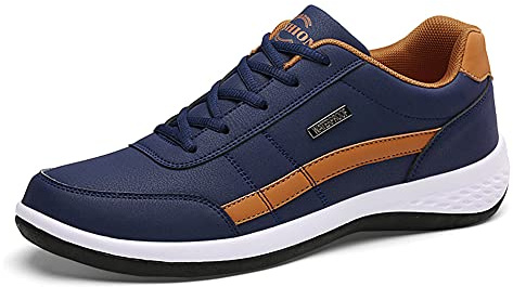 ERLINGO Zapatos casuales para hombre, zapatillas de deporte de cuero clásicas impermeables de negocios al aire libre zapatillas de deporte de moda para caminar trotar zapatos, Blue, 39 1/3 EU