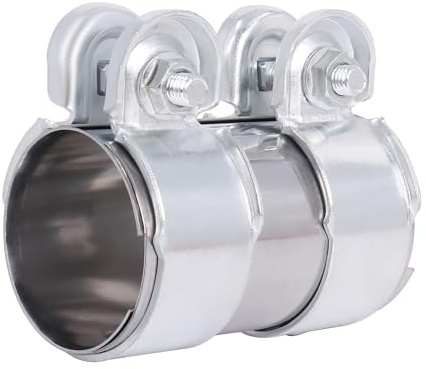 Poweka Auspuff Rohrverbinder 50mm Edelstahl Rohrverbinder Auspuff, Universal Auspuffschelle mit 2 Auspuffschelle (Ø 50mm / L: 95mm)
