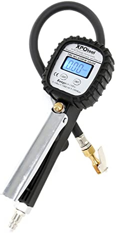 Wiltec Digitaler Reifendruckprüfer 0-10 bar Reifenfüllpistole 4 Einheiten Messgerät mit digitaler Anzeige Druckluft Manometer Reifenfüller Reifenfüllgerät Luftdruckprüfer
