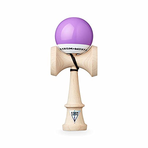 KROM Kendama POP LOL Lavendel - aus zertifiziertem Buchenholz - Hohe Holzqualität - Für Anfänger und Profis - Pack : Ersatzschnur + Stickers