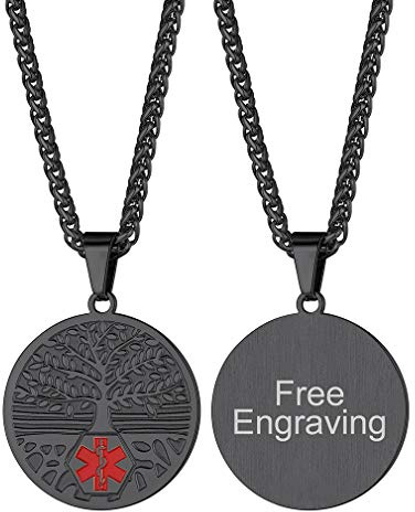 FaithHeart Medical Alert Dogtag Kette Edelstahl Erkennungsmarke im Militär-Stil Edelstahl Dog Tag/Herz/Runde Medical Emergency Identification Anhänger mit Gravur