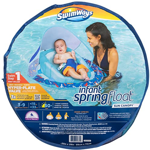 SwimWays SwimWays Infant Baby Spring Float with Adjustable Sun Canopy - Blue Shark 6067827