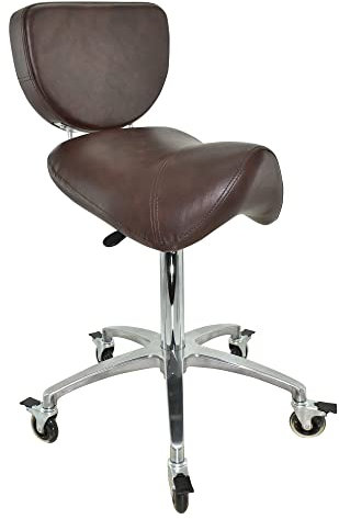VAKON SALON - Premium Sattelhocker braun mit Bremse und Lehne, Sattelstuhl für Rückenentlastung, Rollhocker höhenverstellbar von 55-75 cm, Praxishocker, Bürohocker