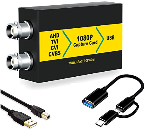 AHD Capture Card with Loopout, 4-in-1 AHD/TVI/CVI/CVBS/AV/RCA to USB 3.0 Video Capture Card, 1080P CVBS Capture Card for Streaming Game Streaming Video Recording for Windows, Linux, OS (AHD Capture)