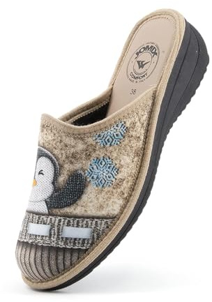 JOMIX Ciabatte Donna Invernali Anatomiche Punta Chiusa Pantofole Donna Invernali Calde e Comode Ciabatte Animale Tacco Zeppa Morbide Made in Italy ITD1920 (Beige, 38)