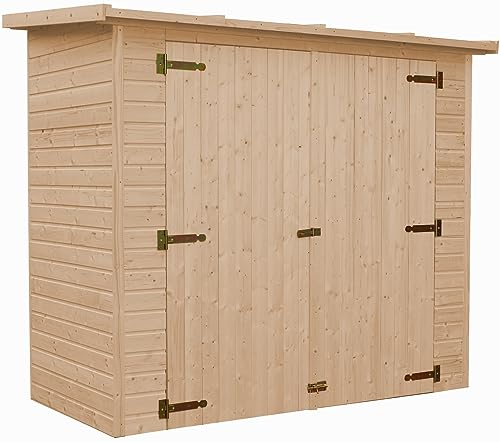 TIMBELA Gartenhaus Holz H194x123x223 cm/2.1 m², mit 17 mm Wandstärke - Geräteschuppen Holz ohne Boden, Gartenhütte Holz, Fahrrad Schuppen, Gerätehaus - Wasserfestes Dach TIMBELA M348