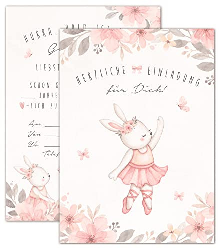 double critical Lemmami Papeterie Einladungskarten Kindergeburtstag Mädchen DIN A6 Einladung Geburtstag Rosa Ballet Hase Ballerina Geburtstagseinladung Geburtstagsfeier