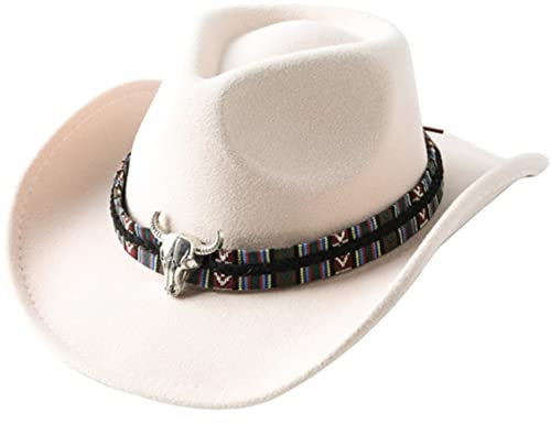 Faringoto Unisex Winter Wolle Breite Krempe Panama Hut Cowboy Hut für Damen und Herren Weiß, weiß, Einheitsgröße