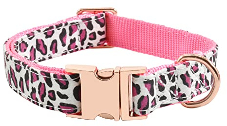 Hundehalsband mit Metallschnalle, langlebig, verstellbar, weich für kleine, mittelgroße und große Hunde, Größe M, 33–45,7 cm, Rosa Leopardenmuster