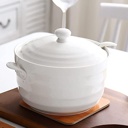 fikujap Terrina di zuppa con Coperchio, terrina in Ceramica Bianca/pentola di Argilla/Cablaggio di Cottura in Ceramica con Calore del Coperchio -Resistente, 1400 ml