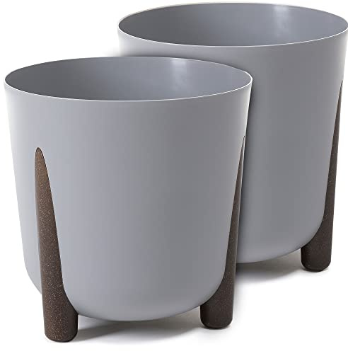 TULMERO Blomkruka matta, planteringskruka av ytterkruka plast dekorativ kruka för, stora och små växter, set om 2 blomkrukor, blomkruka örtkruka, (2-pack) grå, ø 30 cm