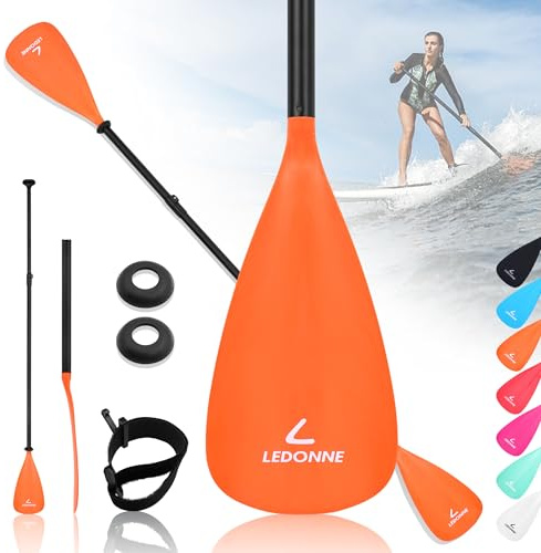 LEDONNE SUP Paddle 4-Piece Adjustable Stand Up Paddle Floating Lightweight Portable Kayak Paddle Paddleboard Oar with Aluminum Alloy Shaft, 2 Nylon Blades, Hook&Loop, Drip Ring, Orange