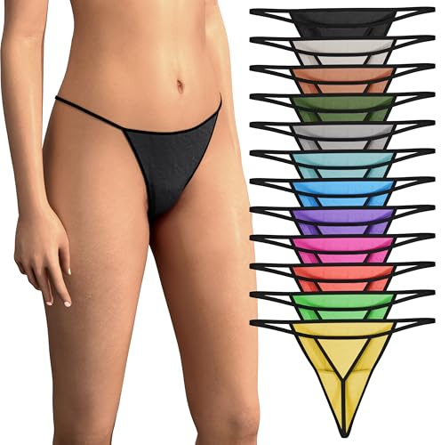 Sexy Basics Women's 12 Pack String Bikini - T-Back Thong Underwear | Buttery Soft No Show Panties