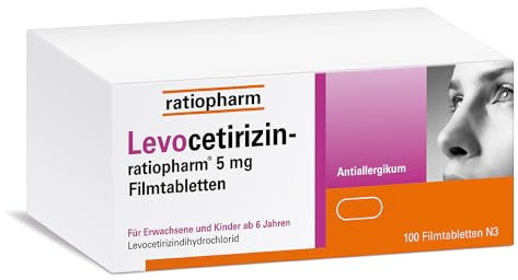 Levocetirizin-ratiopharm 5 mg Filmtabletten, 100 Stück, bei Heuschnupfen | Bewährte Hilfe bei Heuschnupfen, ganzjährigen Allergien oder chronischer Nesselsucht