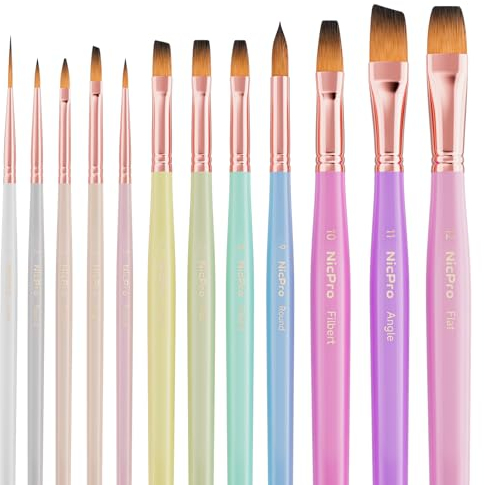 Nicpro 12 Stück Pinsel Set, Künstlerpinsel Set, ästhetische Pastellpinsel, Bastelpinsel für Acrylmalerei, Öl, Aquarell, Gouache, Tempera, Gesicht, Körper, Künstlerbedarf für Künstler und Anfänger