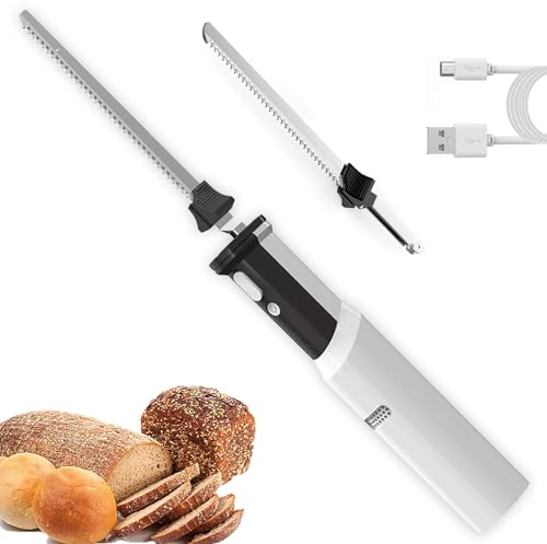 OmePS Cuchillo de trinchar eléctrico inalámbrico, Inicio rápido 1S, fácil de Usar con botón de Bloqueo de Seguridad, con 2 Cuchillas dentadas de Acero Inoxidable de 8 Pulgadas, liberación de gatillo