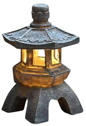 Zyqixluk Statue de Pagode Jardin Sculpture en Résine, Lanternes Solaire Décoration Zen pour Balcon, Patio, Porche