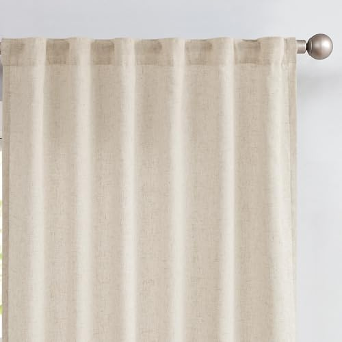 jinchan Extra Wide Sliding Door Curtain 84 Inch Length with White Privacy Lining Natural Linen Lined Curtains for Patio Door Living Room Bedroom Light Filtering Drapes 100 Inches Wide 1 Panel