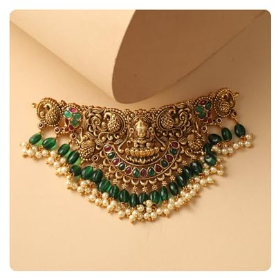 TARINIKA Brass Indian Choker Necklace Set - Gold Plated Cubic Zirconia Indian Jewelry Sets for Women Dangle, Drop, Jhumka Earrings Traditional Desi Necklace Pearls Gift for her (Sreeja Antique)