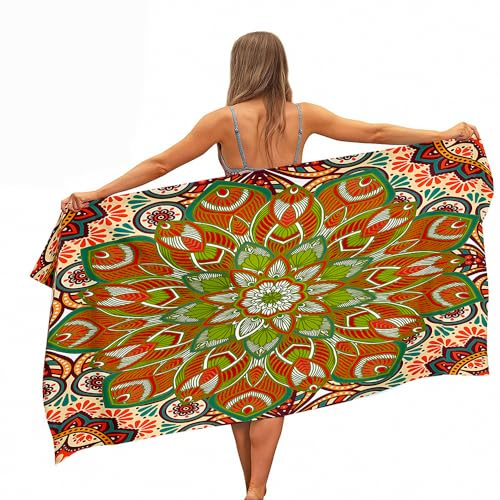 Treer 3D Mandala Strandtuch, Mikrofaser Handtuch, Sanddicht Sporthandtuch, Badetuch Groß, Schnelltrocknendes Handtuch für Sport,Camping (Mandala 3,80x180 cm)