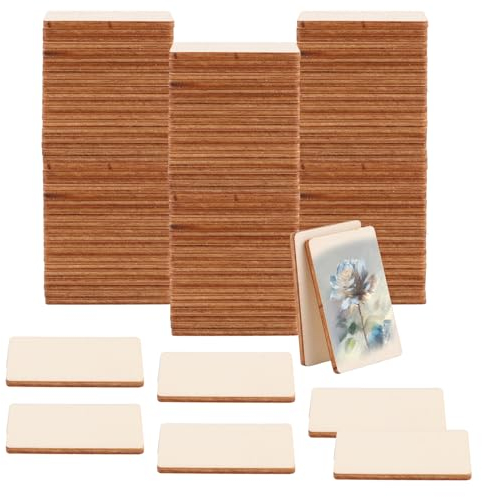 ZOFUN 200 Stück Rechteckige Unbehandelte Holzstücke zum basteln, 33x50mm Holzplättchen Holzklötzchen zum basteln 2.5mm Dick, Holzscheiben Holzplatten für Malen DIY Schnitzen Hochzeit Weihnachten