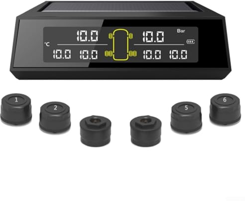 Reifendruckkontrollsystem, TPMS Solar Wireless Reifendruckmonitor mit LCD-Display, Monitor von 4-6 Reifen gleichzeitig (extern)