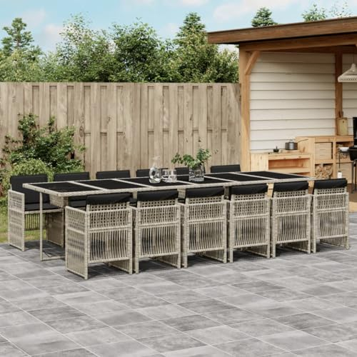 Homgoday 13-TLG. Garten-Essgruppe mit Kissen Sitzgruppe Gartenmöbel Set Balkonmöbel Gartentisch mit Stuhl Gartenstühle Sitzgarnitur Gartenset Gartengarnitur Hellgrau Poly Rattan