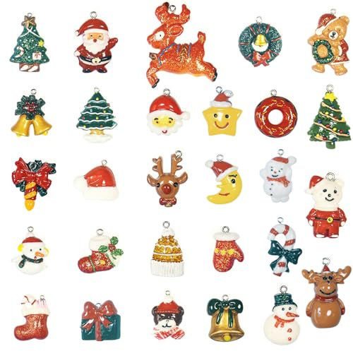 28 Pièces de Pendentifs de Noël - Petites Décorations d'Arbre et Calendrier de l'Avent - Mini Ornements en Résine et Sapin Miniature