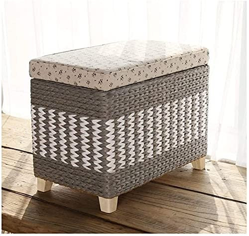 Fußhocker, Sitzhocker mit Stauraum, Rattan-Ottomane, gepolsterte Sitztruhe, Rattan-Fußhocker, Sofahocker zum Umziehen von Schuhen im Schlafzimmer und Wohnzimmer mit Deckel, Schwarz, 80 x 30 x 40 cm