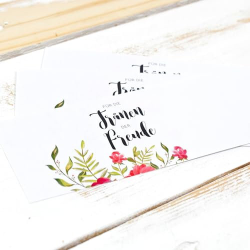 50x Freudentränen Taschentücher Banderolen, Taschentücher Hochzeit, für die Freudentränen, Standesamt, Kirche, *Flourish*