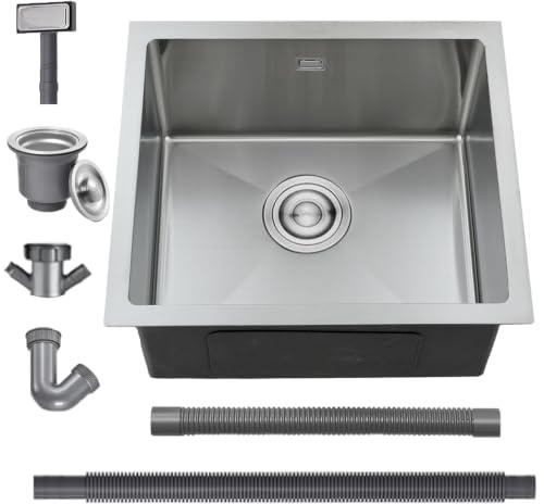 BoomHoze Fregadero Cocina 50 x 40 cm, Fregadero Bajo Encimera, Fregadero Acero Inoxidable Con Rebosadero Y Escurridor, Instalación Empotrada O Sobre Encimera (Acabado Cepillado)