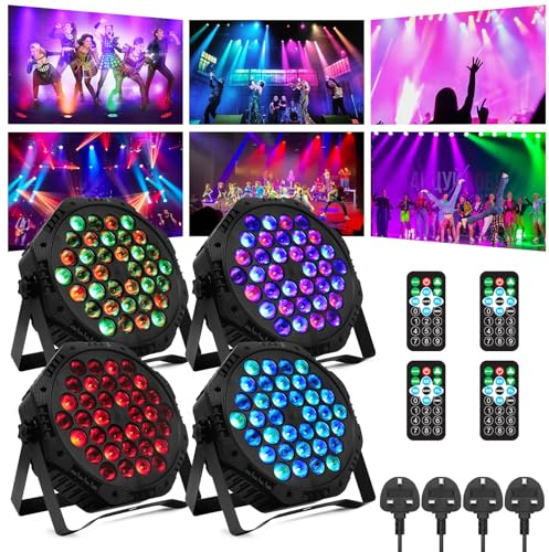 BrightWish Disco Lights for Parties, 36 LED Stage Lights with DMX & Remote Control, 7 Mode RGB Effect for DJ Events, Kids Party, Club, Bar, Birthday, Wedding (Pack of 4)