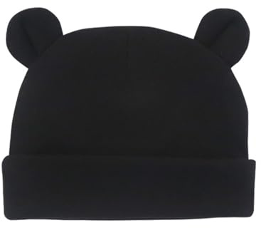 AMateschitz Musse Pigg, babymössa, enfärgad Nalle Puh-mössa, baby, jersey, slouch-mössa med Musse öron för småbarn, nyfödd flicka, pojke, 0–6 mån, svart, one size
